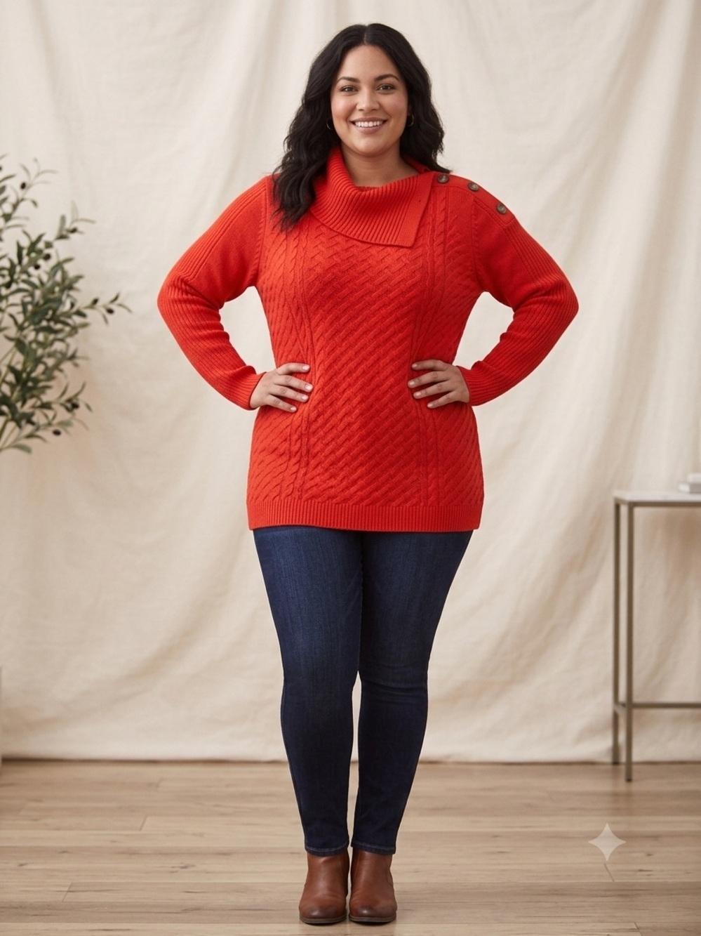 Style & Co. Bright Red Button-Shoulder Knit Sweater